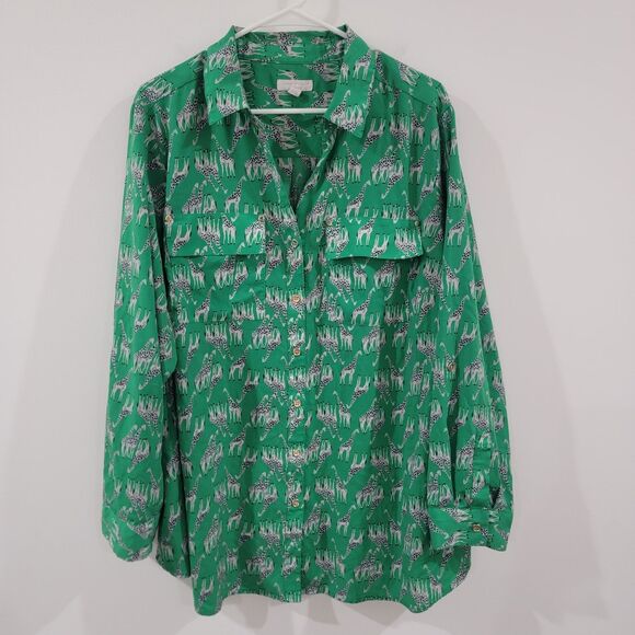 Charter Club Womens Button Up Top Size 3X Giraffe Animal Print Novelty - Picture 1 of 7